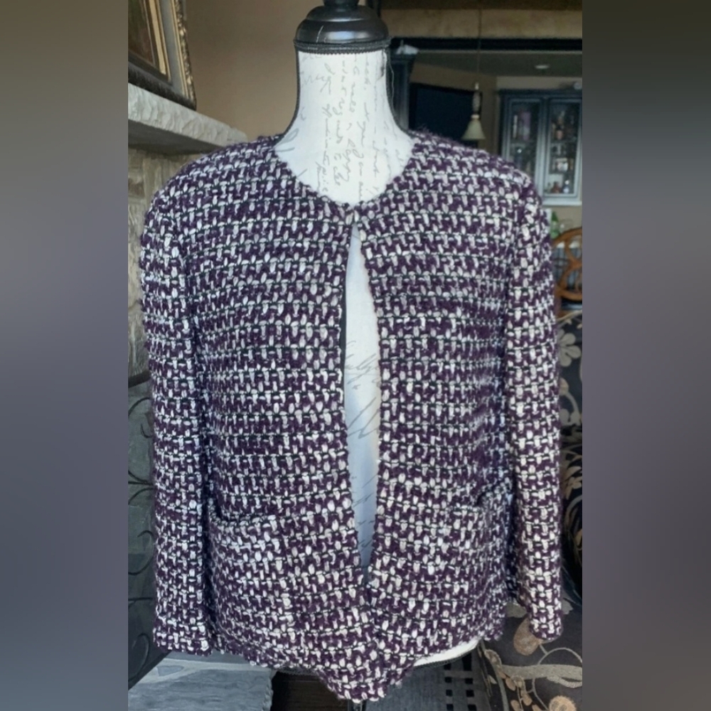 St. John Couture Womens Wool Blend Tweed Blazer Hip Pockets